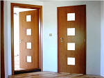 Interiérové dveře a obložková zárubeň, Dveře Fresh F4 , CPL Olše, sklo Crepi, klika MP-kovani Thema R Sni