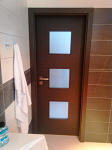 Interiérové dveře a obložková zárubeň, Dveře Fresh F7 , CPL Borovice oregon příčný dekor, sklo Matelux